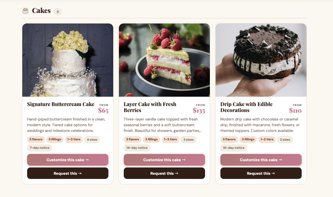Screenshot of a baker's public Cakery profile